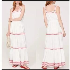 SPLENDID Women's White Pink Cotton Colorful Trim Riviera Maxi Dress Size XL